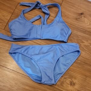 No Boundaries Light Blue Ribbed Bikini Set